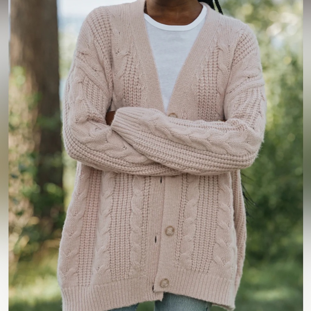 🌸🍂JENNI KAYNE Cable Cocoon Cardigan in Blush/Pink - Picture 3 of 10